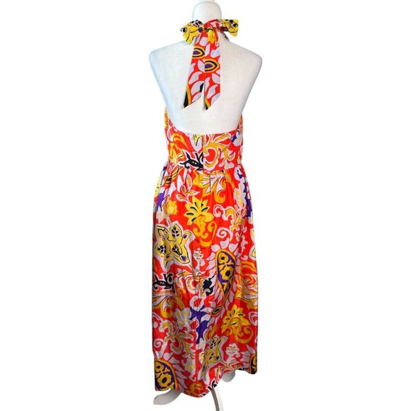 J Crew 100% SILK Maxi Sarong Dress in Painted Paisley Orange Women's Size 6 - Picture 9 of 10